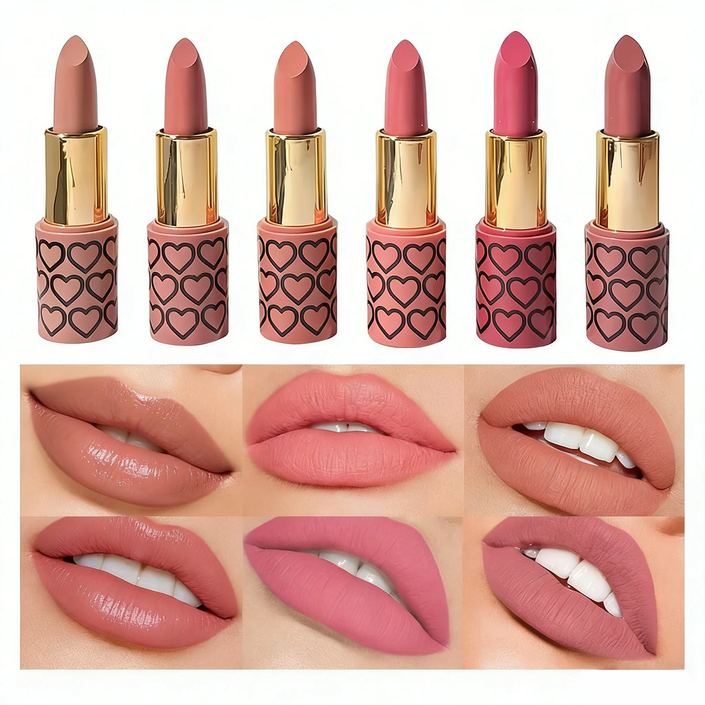Coffret de 6 rouges à lèvres mats nude, imperméables, longue tenue, faciles à appliquer, haute pigmentation, ne tache pas les tasses, ensemble de maquillage pour les lèvres, idéal comme cadeau.