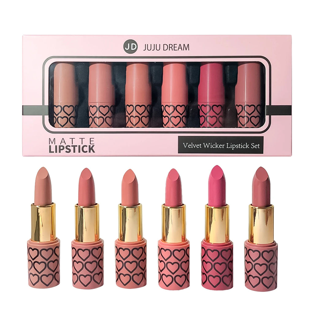 Coffret de 6 rouges à lèvres mats nude, imperméables, longue tenue, faciles à appliquer, haute pigmentation, ne tache pas les tasses, ensemble de maquillage pour les lèvres, idéal comme cadeau.