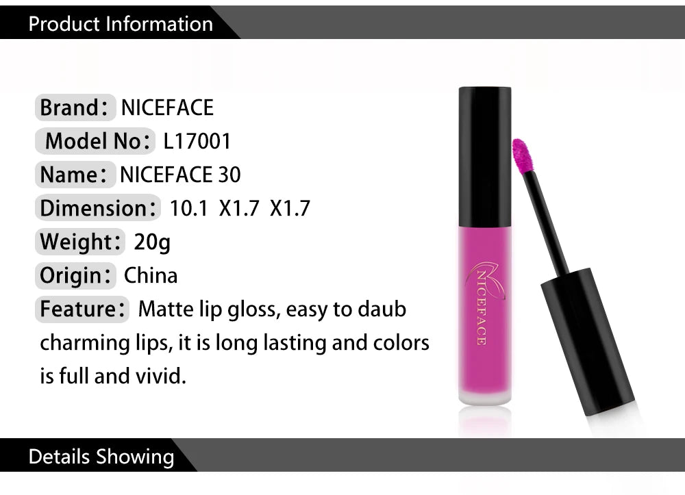 NICEFACE-Rouge à Lèvres Liquide Nude, Waterproof, Velours 256, Brcorporelle Longue Durée, Coupe Antiarina, Teinte Jules, Pigment de Maquillage, Cosmétiques