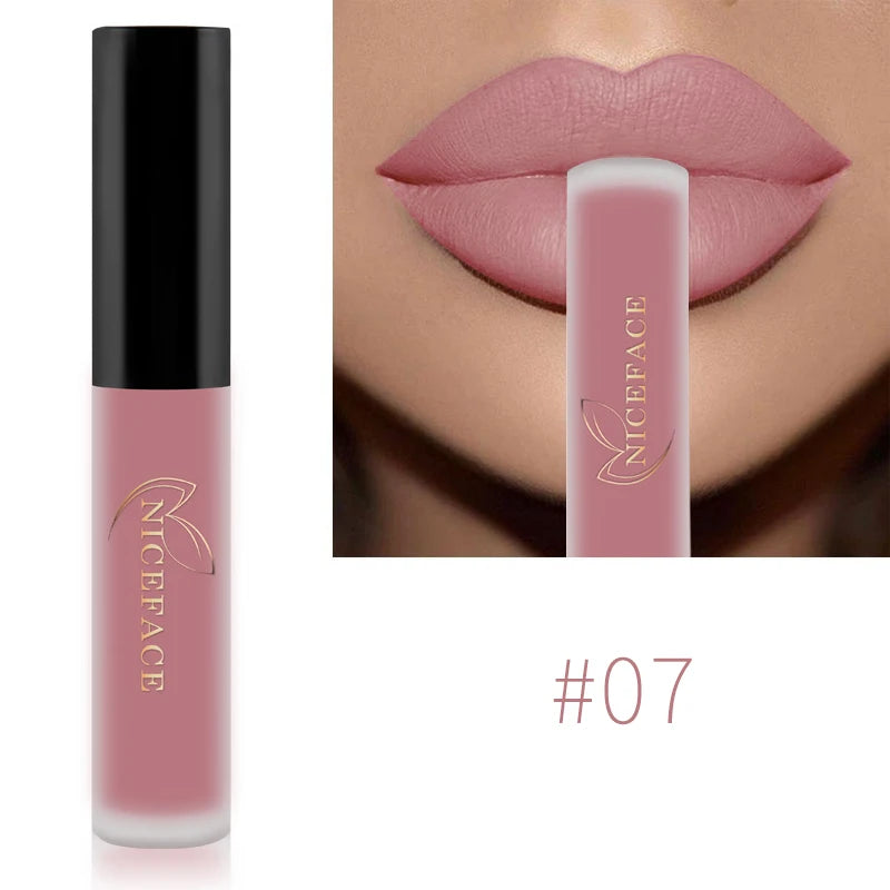 NICEFACE-Rouge à Lèvres Liquide Nude, Waterproof, Velours 256, Brcorporelle Longue Durée, Coupe Antiarina, Teinte Jules, Pigment de Maquillage, Cosmétiques