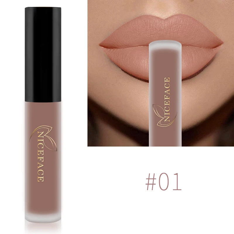 NICEFACE-Rouge à Lèvres Liquide Nude, Waterproof, Velours 256, Brcorporelle Longue Durée, Coupe Antiarina, Teinte Jules, Pigment de Maquillage, Cosmétiques