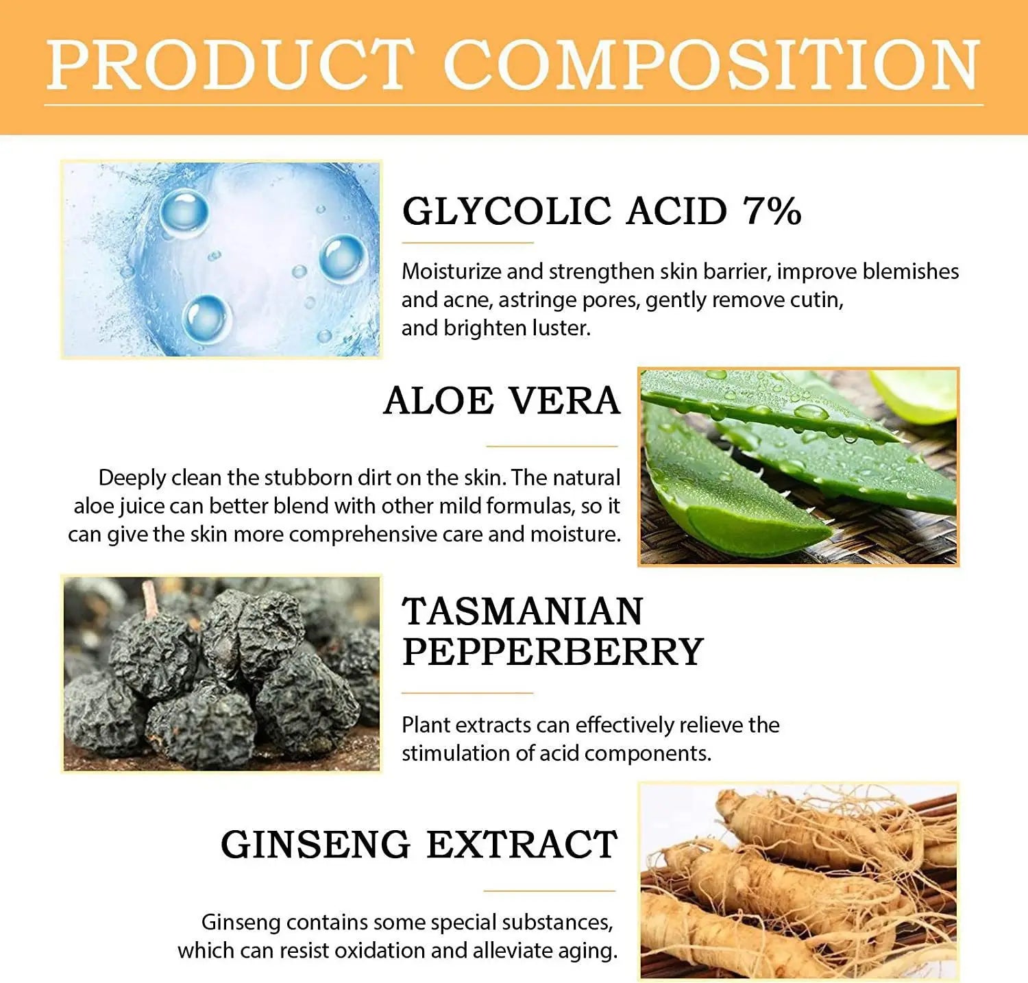 Solution tonifiante à l'acide glycolique 7%, 100ml, pour éliminer l'acné et hydrater la peau, Lotion rajeunissante