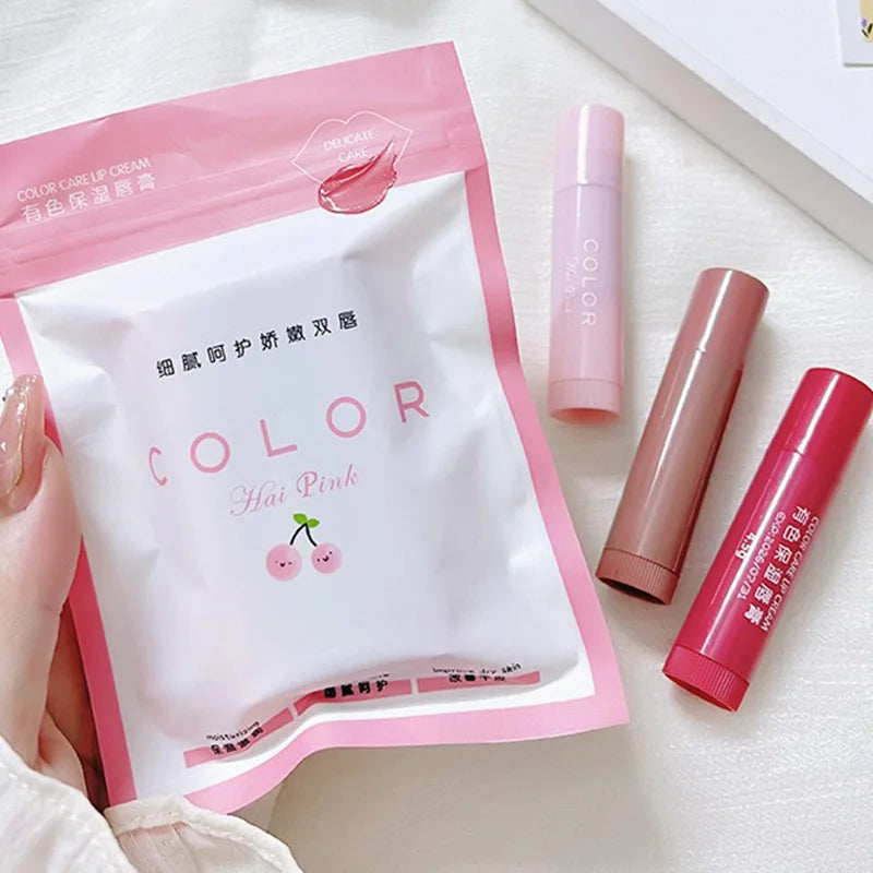 HAIPINK Ensemble de 3 baumes à lèvres hydratants teintés – Hydratant, estompe les lignes des lèvres, prévient les gerçures