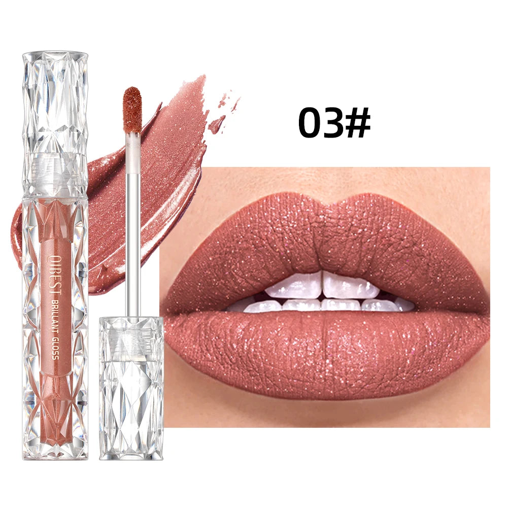 QIBEST diamant liquide rouge à lèvres hydratant longue durée violet scintillant imperméable brillant à lèvres cosmétiques mat paillettes rouge à lèvres