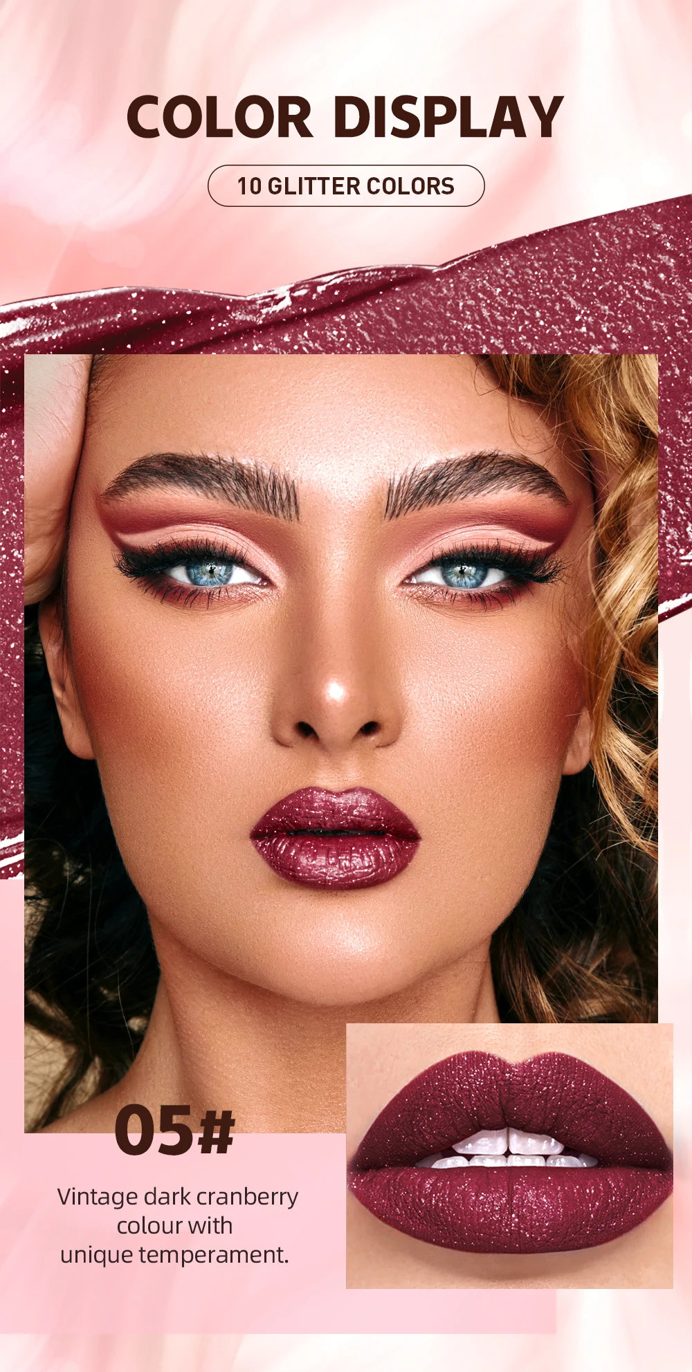 QIBEST diamant liquide rouge à lèvres hydratant longue durée violet scintillant imperméable brillant à lèvres cosmétiques mat paillettes rouge à lèvres