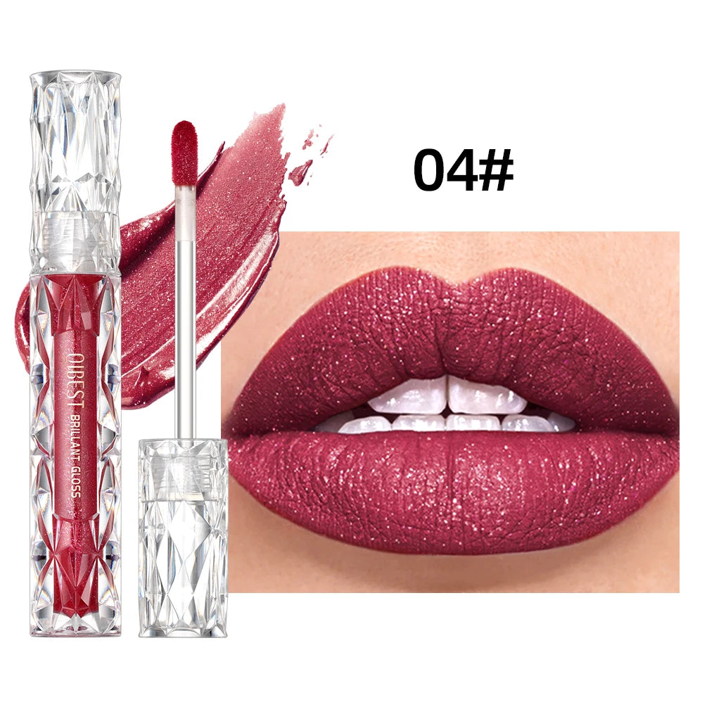 QIBEST diamant liquide rouge à lèvres hydratant longue durée violet scintillant imperméable brillant à lèvres cosmétiques mat paillettes rouge à lèvres