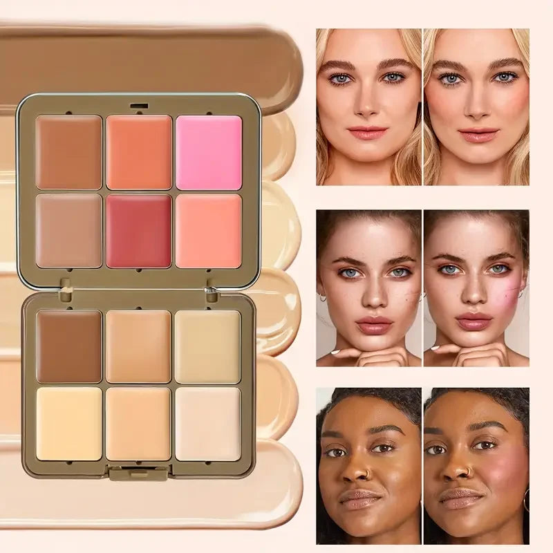 Palette de maquillage multifonctionnelle, fard à joues correcteur 12 couleurs, palette de maquillage combinée de fond de teint nourrissant et longue durée