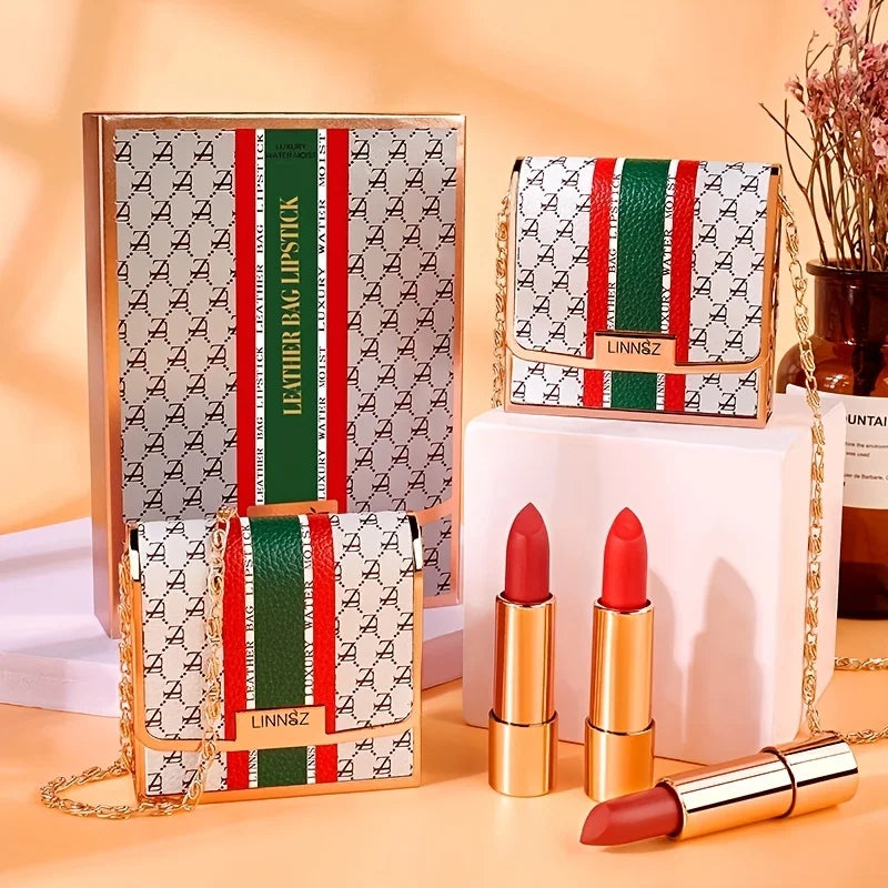 Ensemble de rouge à lèvres mat 3 couleurs, avec sac à chaîne, coffret cadeau en velours, tasse antiadhésive étanche, longue durée