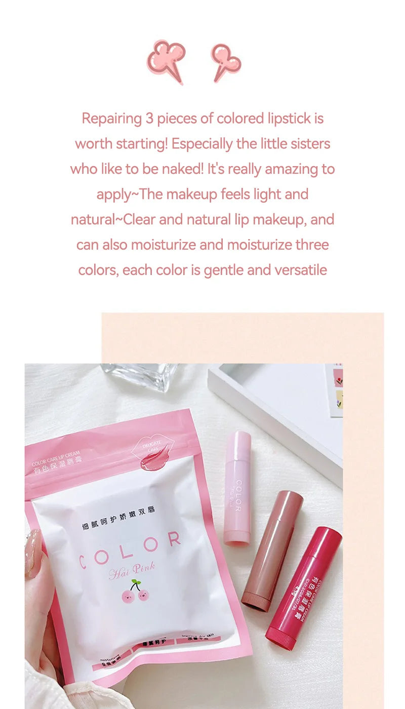 HAIPINK Ensemble de 3 baumes à lèvres hydratants teintés – Hydratant, estompe les lignes des lèvres, prévient les gerçures