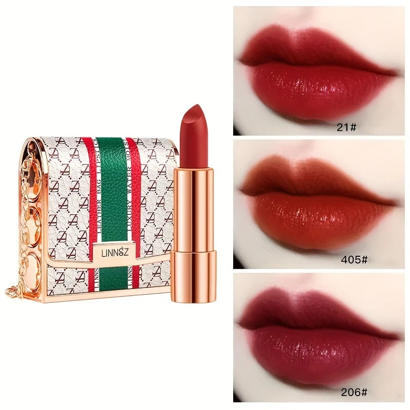 Ensemble de rouge à lèvres mat 3 couleurs, avec sac à chaîne, coffret cadeau en velours, tasse antiadhésive étanche, longue durée