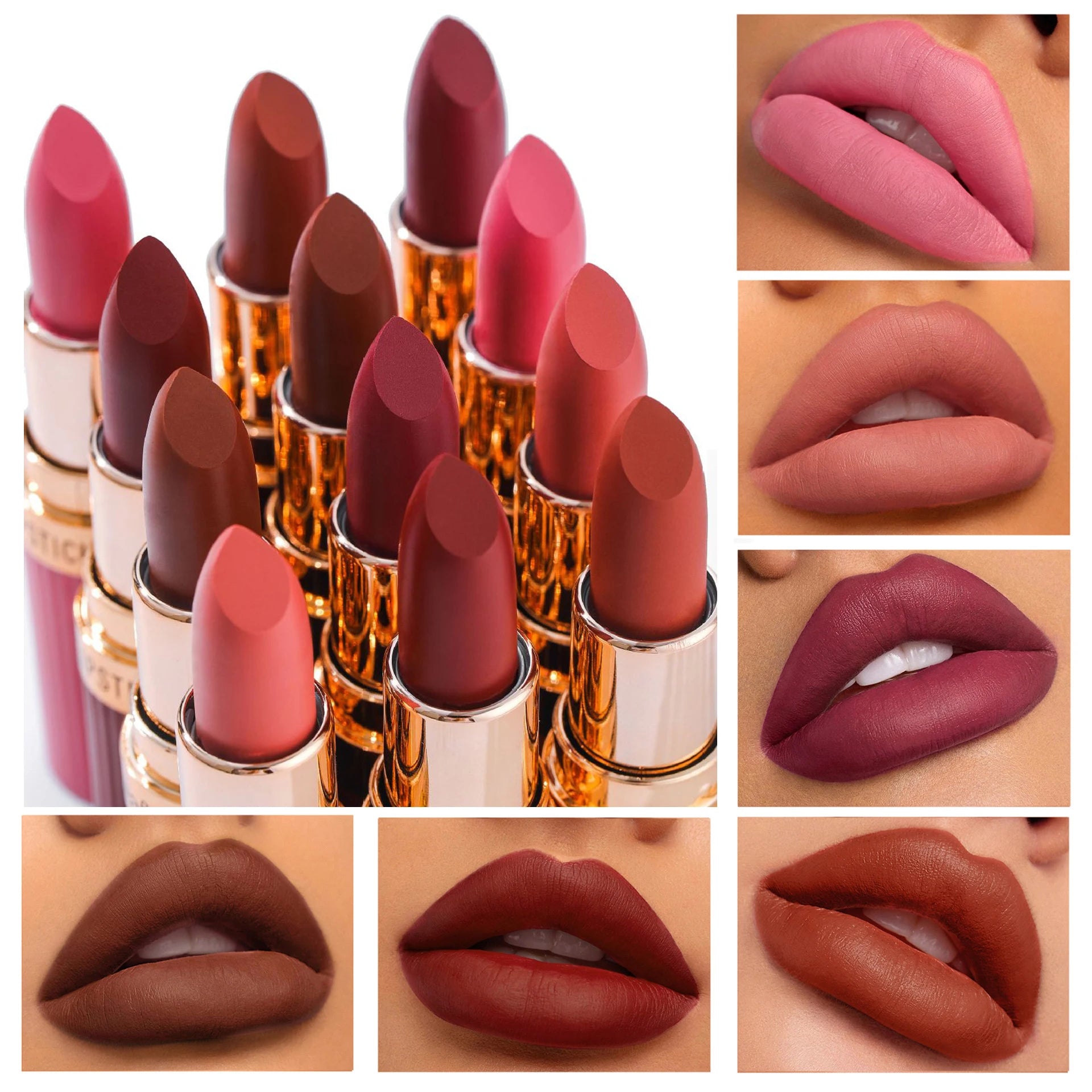 Rouge à lèvres mat velours marron foncé, 6 couleurs, brillant à lèvres imperméable, Pigments durables, maquillage, café nu, cosmétique