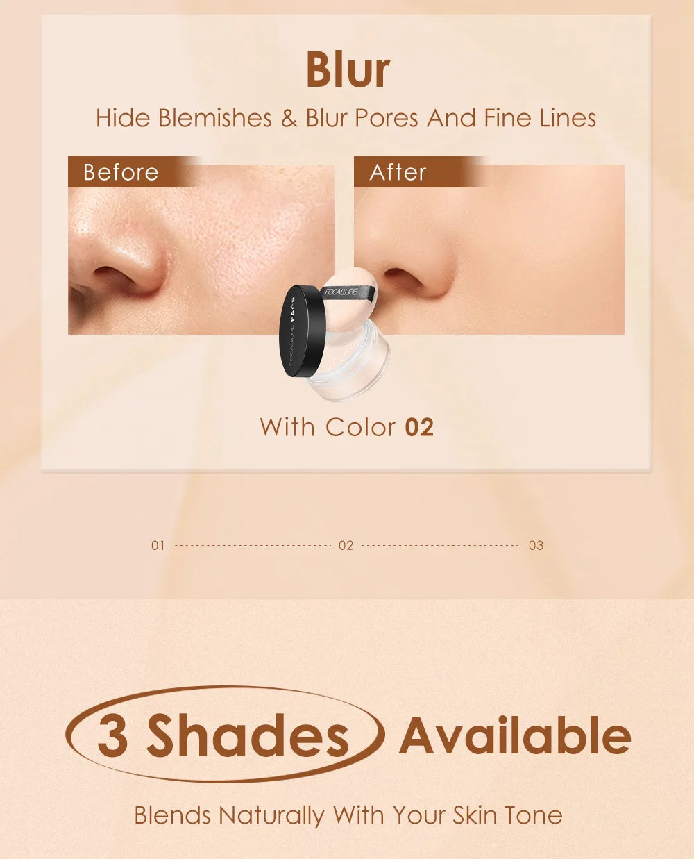 Focallure finition Invisible poudre de réglage libre translucide naturel doux visage poudre de maquillage contrôle de l'huile visage poudre libre