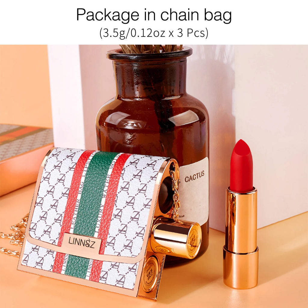 Ensemble de rouge à lèvres mat 3 couleurs, avec sac à chaîne, coffret cadeau en velours, tasse antiadhésive étanche, longue durée