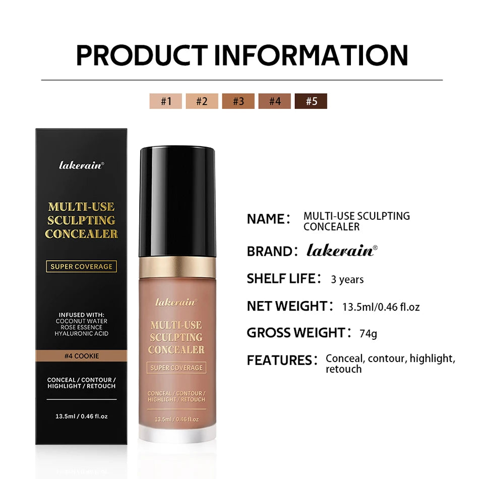 Lakerain – correcteur imperméable 5 couleurs, fond de teint mat, haute couverture, contrôle de l'huile, pour les cicatrices d'acné et les cernes, cosmétiques