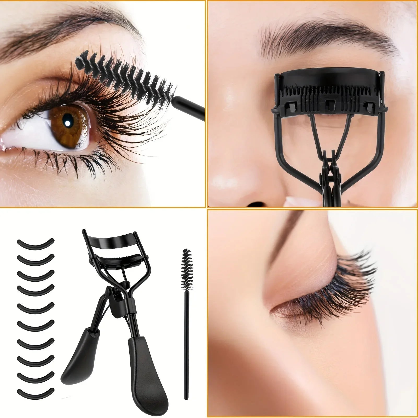 Bigoudis de cils pour femmes, kit de brosses pour les yeux, peigne séparateur de cils, baguettes de mascara, outil de maquillage avec coussinets en silicone
