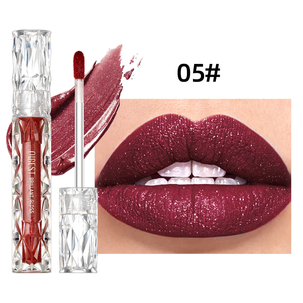 QIBEST diamant liquide rouge à lèvres hydratant longue durée violet scintillant imperméable brillant à lèvres cosmétiques mat paillettes rouge à lèvres