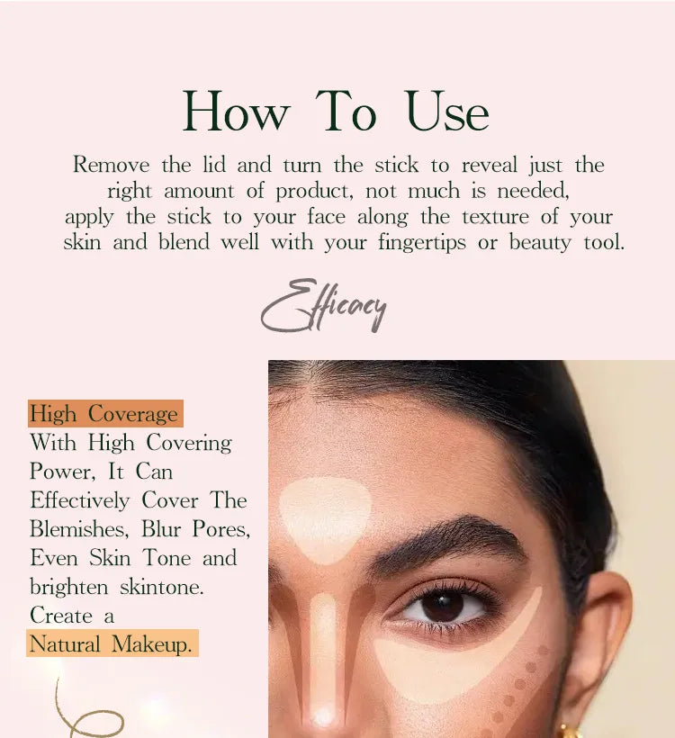 Fond de teint en bâton pour le visage, couverture complète, correcteur durable, contrôle de l'huile, fond de teint pour peau foncée, crème de Base de maquillage, mat, naturel Prime