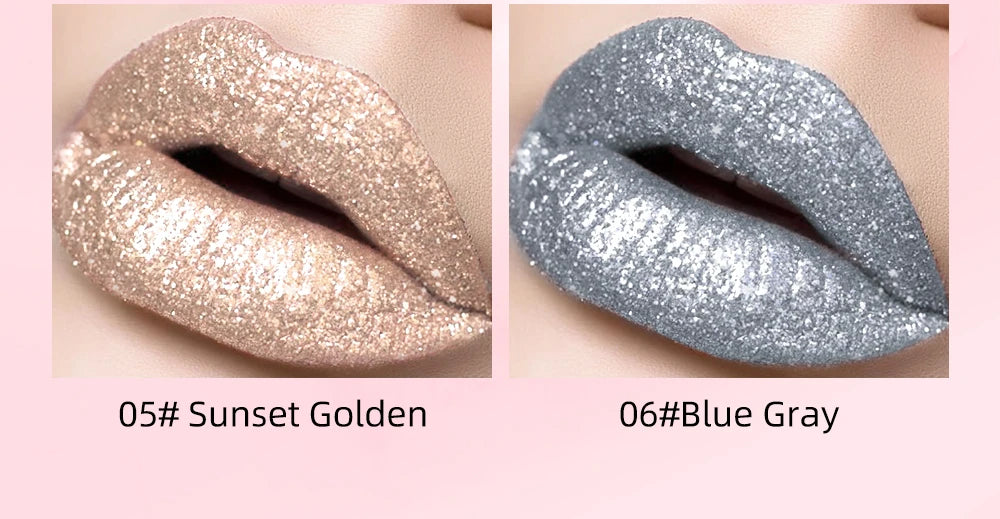 Rouge à lèvres liquide à paillettes de diamant, imperméable, longue durée, brillant à lèvres en métal, charmant, teinte de maquillage pour femmes