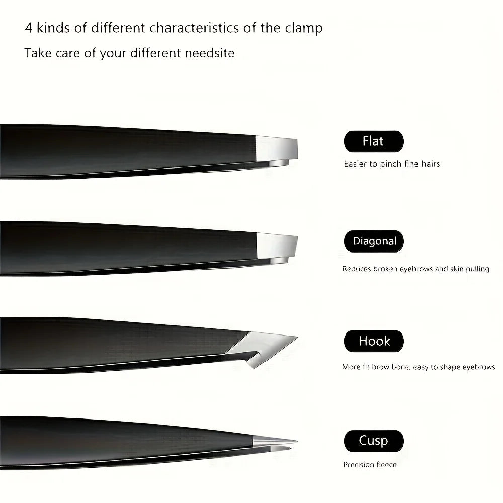 Ensemble de 4 pinces à épiler en acier inoxydable de haute qualité, adaptées aux sourcils, aux cils, à l'épilation de la barbe, cadeau de Noël