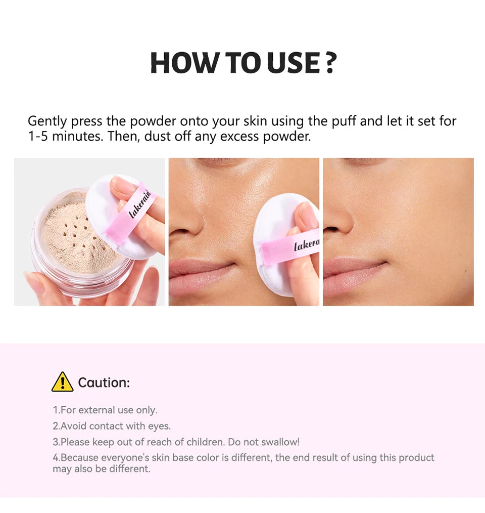 Lakerain poudre à réglage délicat durable sans perte contrôle du maquillage verrouillage de l'huile humidité créer un maquillage de Base de pores zéro
