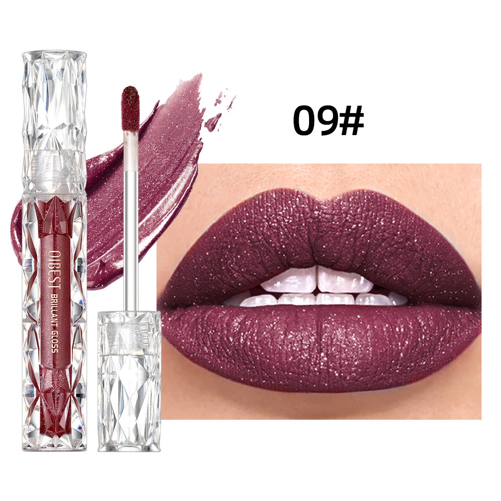 QIBEST diamant liquide rouge à lèvres hydratant longue durée violet scintillant imperméable brillant à lèvres cosmétiques mat paillettes rouge à lèvres