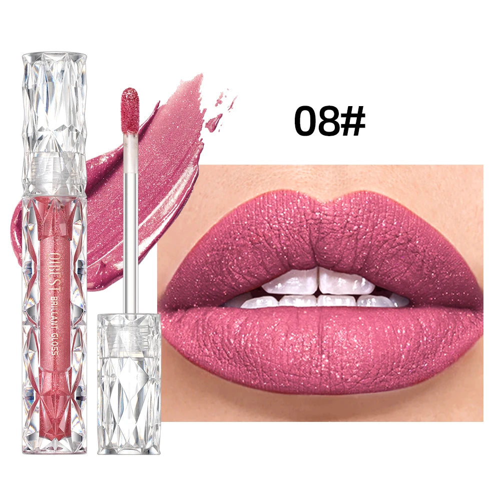 QIBEST diamant liquide rouge à lèvres hydratant longue durée violet scintillant imperméable brillant à lèvres cosmétiques mat paillettes rouge à lèvres