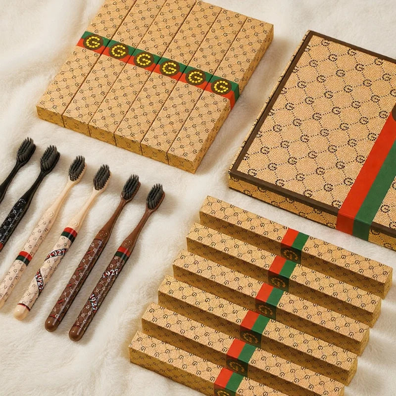 Boîte cadeau haut de gamme, brosse à dents, usage domestique noir et blanc; Luxe léger, soie fine, cheveux doux, manche adulte, couple, tête large, famille et