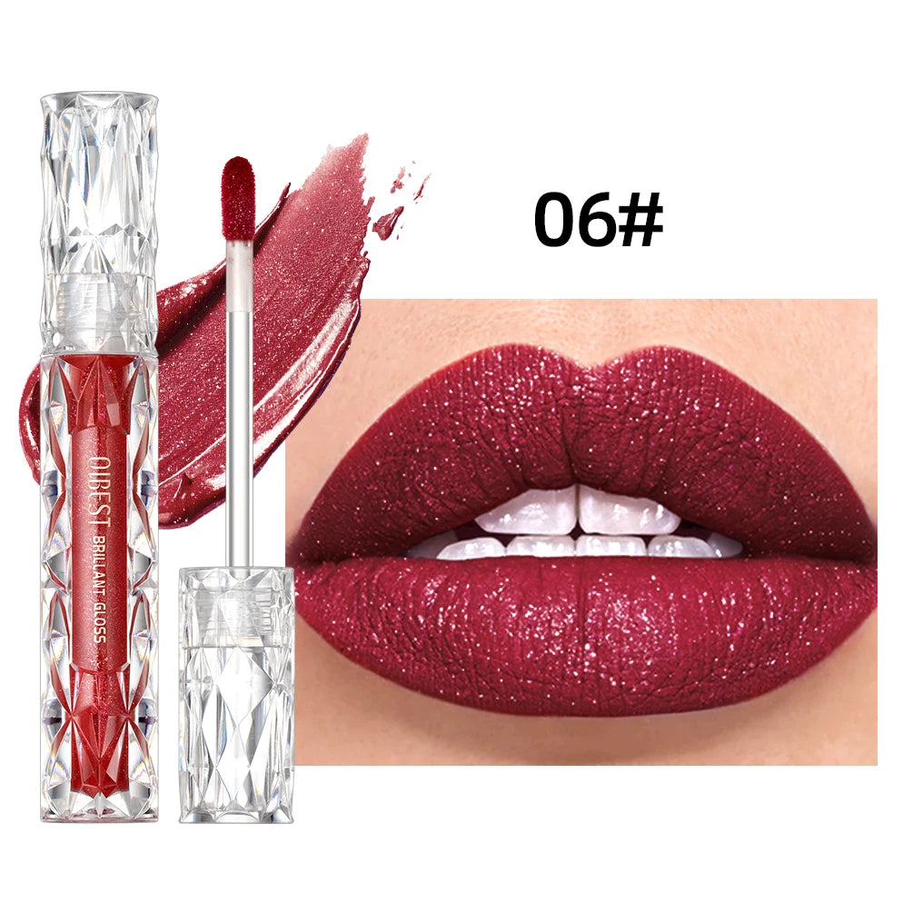 QIBEST diamant liquide rouge à lèvres hydratant longue durée violet scintillant imperméable brillant à lèvres cosmétiques mat paillettes rouge à lèvres