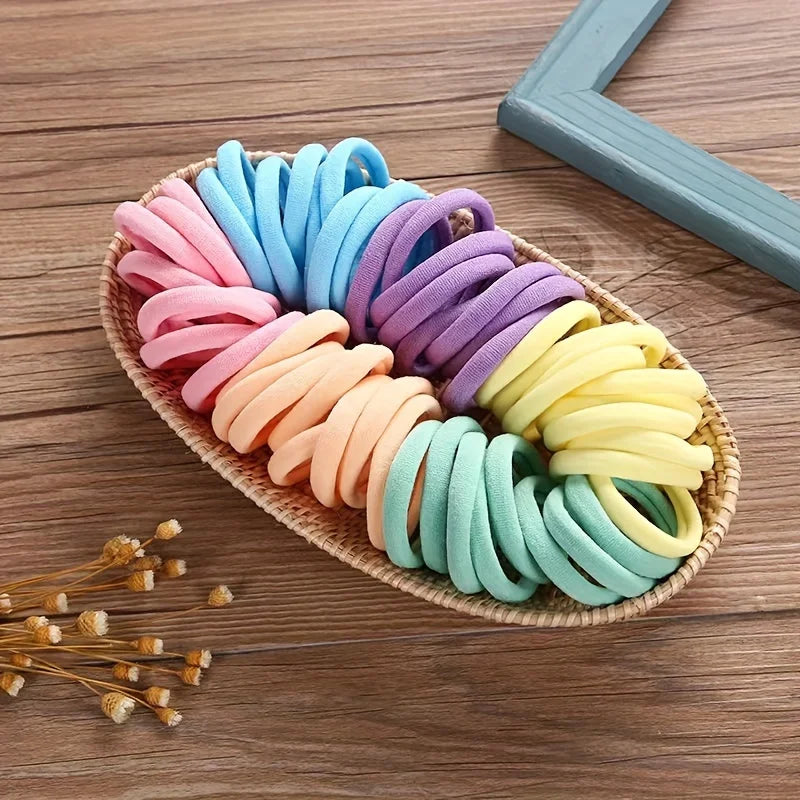 Attaches de cheveux élastiques sans couture style Boho, 50/100 pièces, épais, confortables et durables, porte-queue de cheval pour femmes, accessoires pour cheveux de couleur unie
