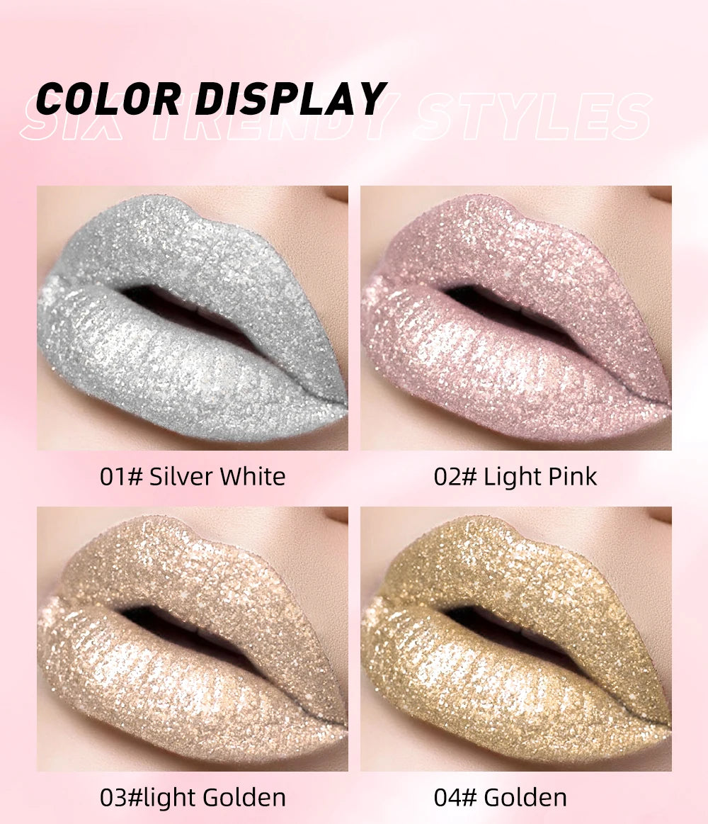 Rouge à lèvres liquide à paillettes de diamant, imperméable, longue durée, brillant à lèvres en métal, charmant, teinte de maquillage pour femmes